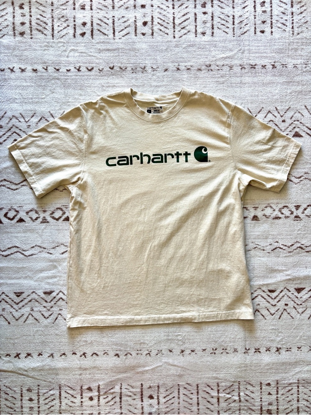 Carhartt Men's L Loose Fit Heavyweight Logo Tee Oat Milk Green K195